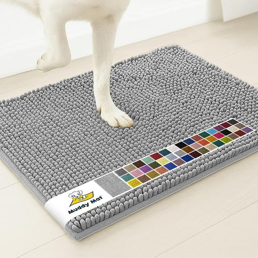 Muddy MatÂ® | Super Water Absorbent Door Mat Indoor, Microfiber Quick Dry Chenille Entryway Rug, Slip Resistant Front Door Mat, Indoor Mats for Entryway, Machine Washable Pet Rug, Light Grey 36" x 46"