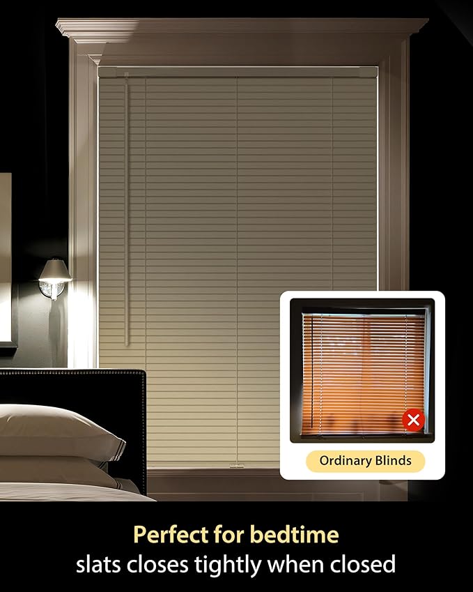 UNISHADES Custom No Tools No Drill Cordless Mini Blinds, 100% Privacy L-Shaped