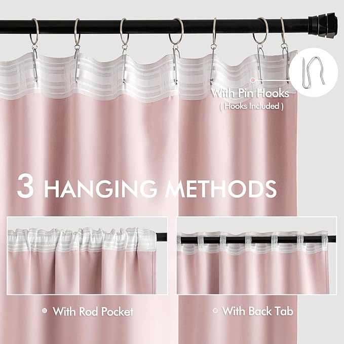 MIULEE Baby Pink Back Tab Blackout Curtains 84 Inch Length 2 Panels Set