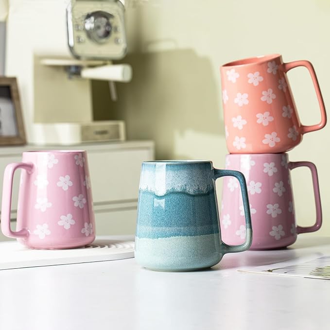 HYTYSKAR 24 OZ Extra Large Ceramic Coffee Mug, Jumbo Coffee Mugs, Big Tea Cups with a Large Handle for Office and Home, Microwave and Dishwasher Safe (24 OZ Light Green)