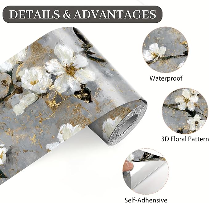 Cherry Blossom Wallpaper Border 196x4 Inch Peel and Stick Wall Border Gray
