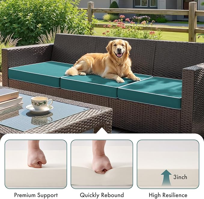 MIULEE Turquoise Outdoor Bench Cushion Set of 1, 48x18x3 Inch Waterproof Patio Seat Cushions for Swing and Outdoor Furniture Couch Sofa, 3 Year Color Fastness High Density Foam with Adjustable Ties