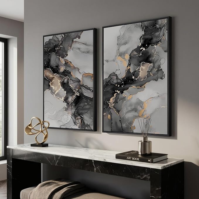 Framed Abstract Black and Gold Wall Art
