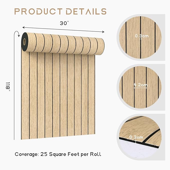 VEELIKE 30''x118'' Large Roll Wood Slat Wall Panel Peel and Stick Light Oak