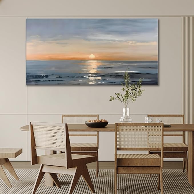 JLXART Landscape Canvas Painting Ocean Sunrise Wall Art Scenery Framed Artwork for Bedroom Office Home Decoration Art 20"x40"