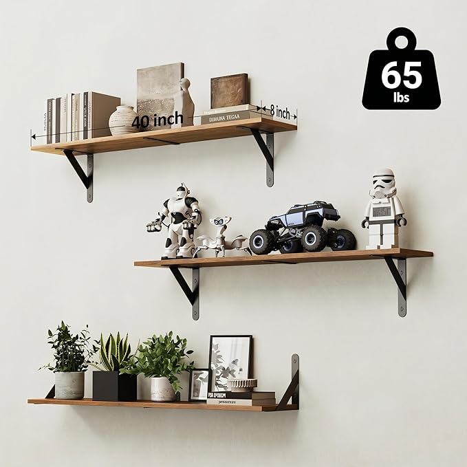 WOPITUES Floating Shelves for Wall 40″W x 8″D, Long Wall Mounted Shelves Set of