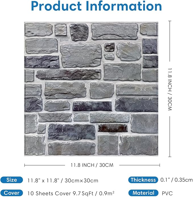 COMSTICKC 3D Faux Stone Wall Panel Peel and Stick Wall Tiles, Ultra-Light Thin