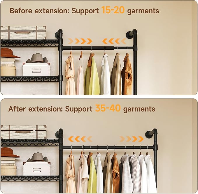 L2 Wall Mounted Closet System, Industrial Pipe Clothing Rack Clothes Racks