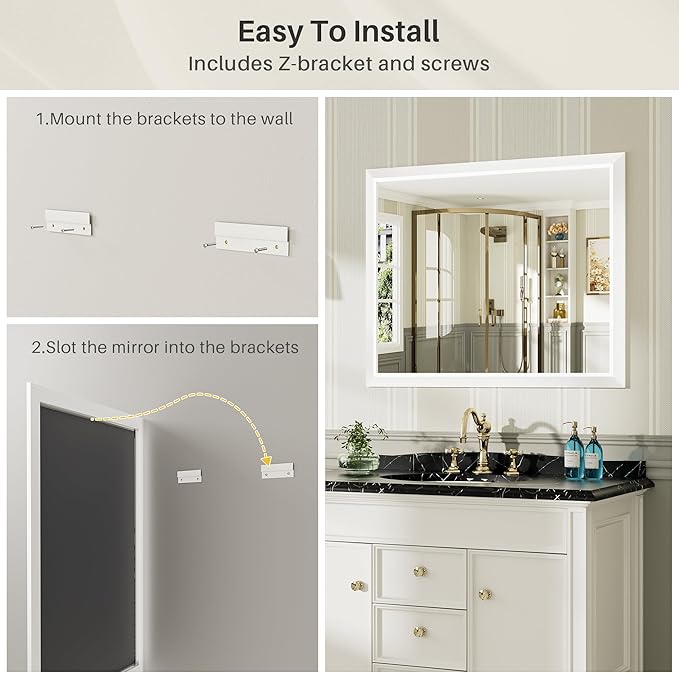 60x40 Inch White Bathroom Mirror