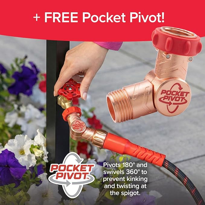 Pocket Hose Ballistic 25 FT Expandable Garden Hose w/Pocket Pivot Swivel Connector, Anti-Burst Sleeve Reinforced with Bulletproof Fiber, Lightweight, No-Kink, Compact, UV-Protected, AS SEEN ON TV