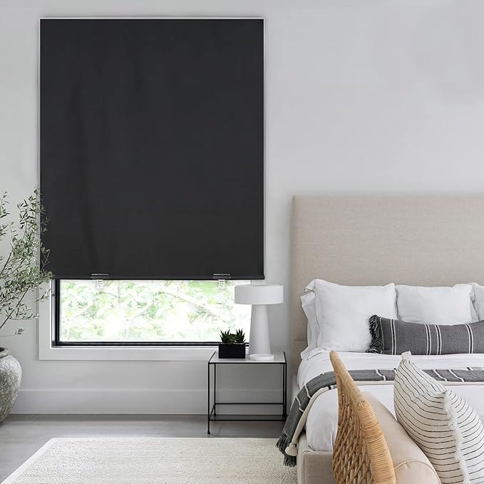 LazBlinds 100% Blackout Roller Shades, No Tools No Drill Cordless Blinds
