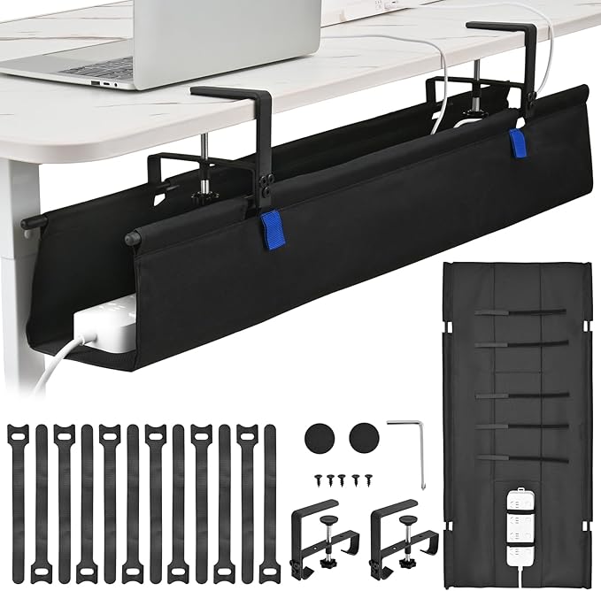 36" Under Desk Cable Management Tray- Clamp/Screw Mount Desk Cable Organizer Cable Tray Hiders for Office&Home
