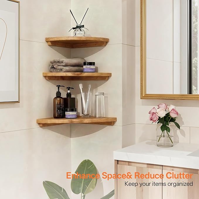 Gieanoo Corner Floating Shelf 16inch Solid Oak Wood Floating Corner Shelf