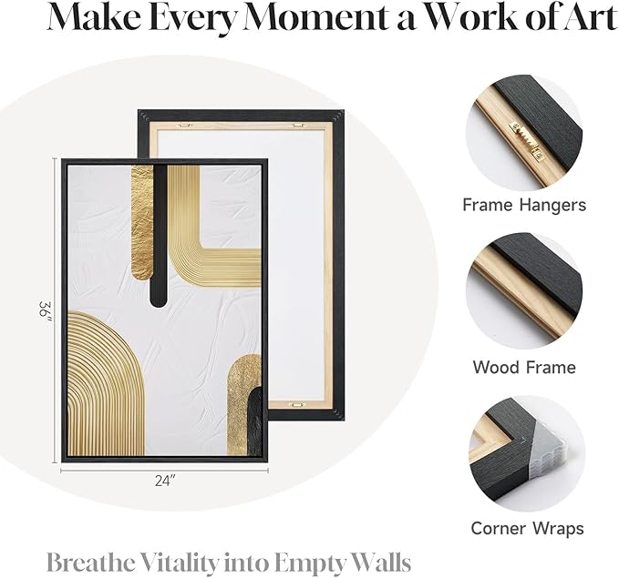Large Framed Gold Abstract Wall Art Set of 2