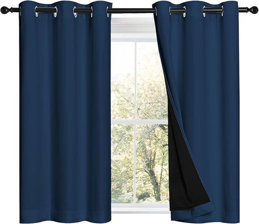 NICETOWN Moroccan Blue 100% Blackout Curtains 45 inches Long, Thermal Insulated