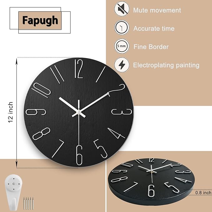 Wall Clock, Silent Clock, Wall Clocks Battery Operated， 12 inch Modern Wall