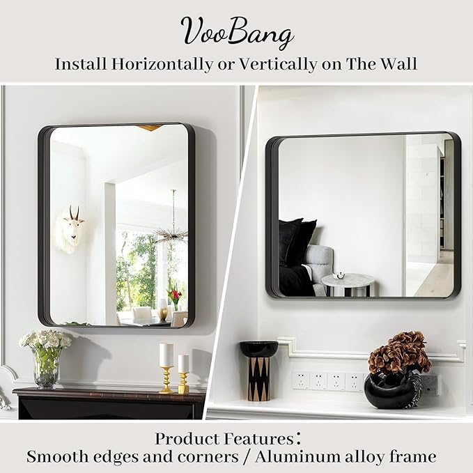VooBang Bathroom Mirror 24x36 inch, Modern Round Corner Bathroom Vanity Mirror