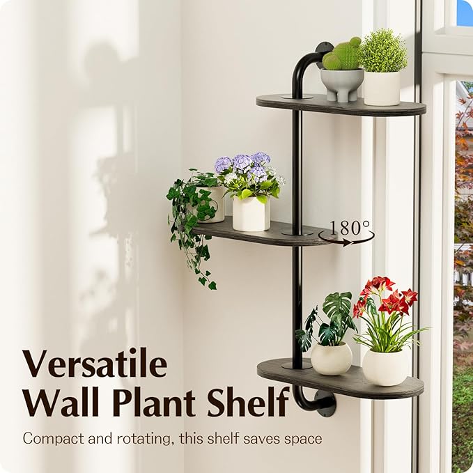 Rotating Window Plant Shelves 3-Tier, Wooden Window Shelf