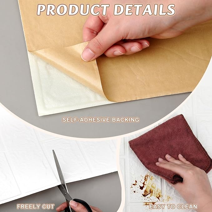 Hahafelt 1 Pcs 32 x 2.3 ft 3D Wall Panel, Faux Brick Wall Panel White Peel and