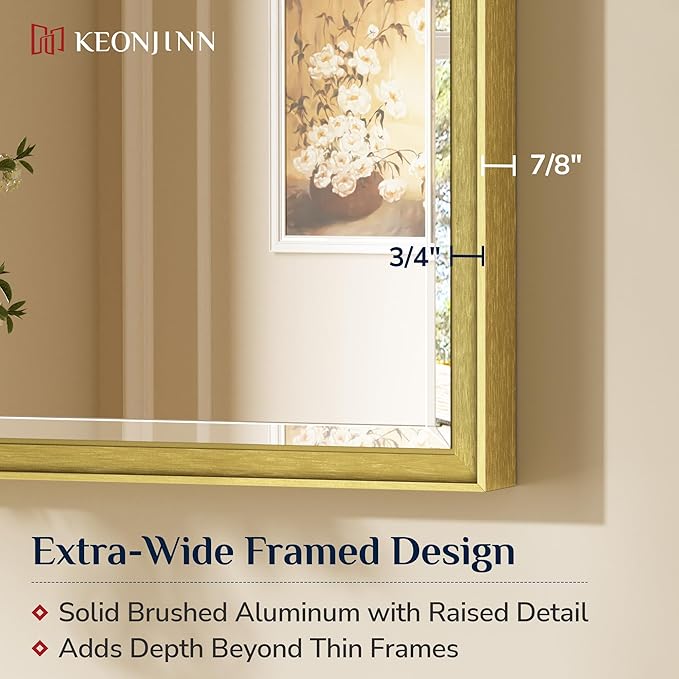 Keonjinn 48" x 30" Brushed Gold Bathroom Mirrors