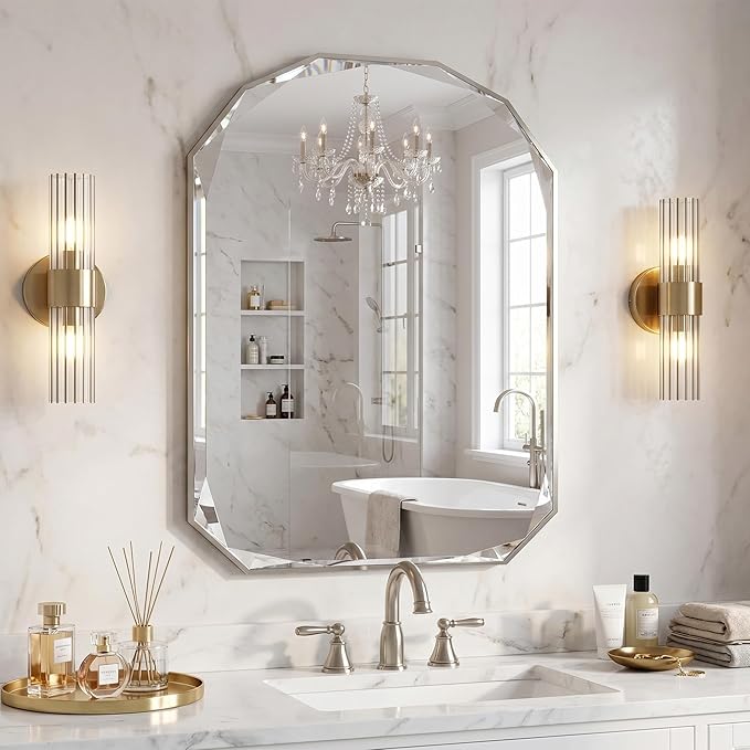 Suidia Bathroom Mirror, Frameless Bathroom Mirror