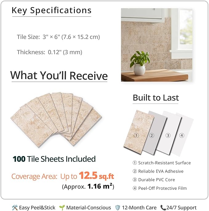 StyloVue 100 Pieces Peel and Stick Backsplash