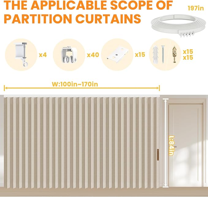 Room Divider Curtain Sets with Flexible Ceiling Track, Privacy Soundproof