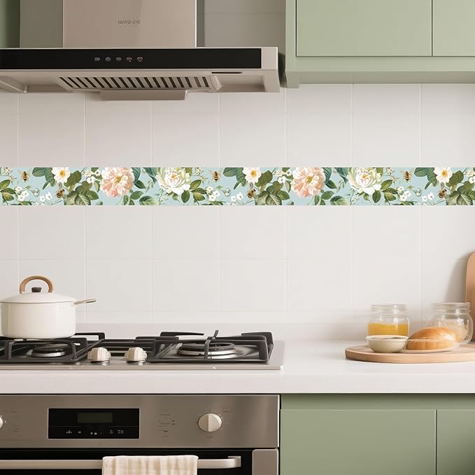 IVN Wallpaper Border Peel and Stick Wall Floral Bee Decorative Wall Trim Self