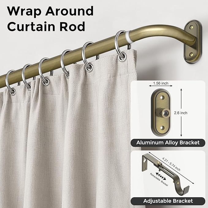 2 Pack Curtain Rods 32-46 Inch, Antique Bronze Wrap Around Blackout Curtain Rods