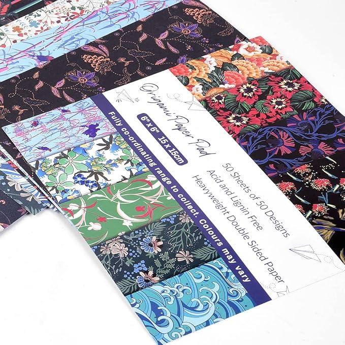 Origami 6x6 Paper Kit 150 Sheets 50 Vivid Colors Double Sided Same Printed Traditional Patterns Square for Arts Crafts Projects Japan traditional Chiyo Japanese Chiyogami