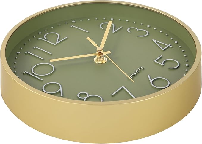 Wall Clock Green, 8 Inch Modern Wall Clocks Battery Operated Silent Non Ticking