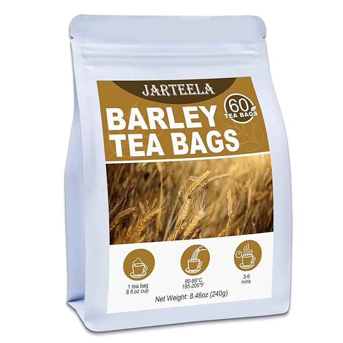Jarteela - Barley Tea Bags - 4g x 60 Count - Premium Roasted Barley Grain - Natural Herbal Tea - Non-GMO - Caffeine-free - Support Overall Health