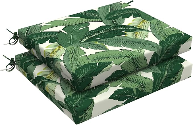LVTXIII Outdoor Seat Cushions Set of 2 Square Corner Chair Cushions with Ties, Patio Chair Pads for Home Office and Patio Garden Furniture Decoration 18.5"x16"x2", Swaying Palms Green