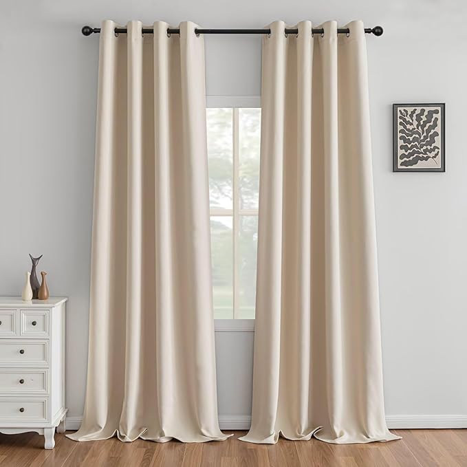 IGEMAEVE Beige Curtains 108 Inch Length 2 Panels Set, Light Filtering Curtains