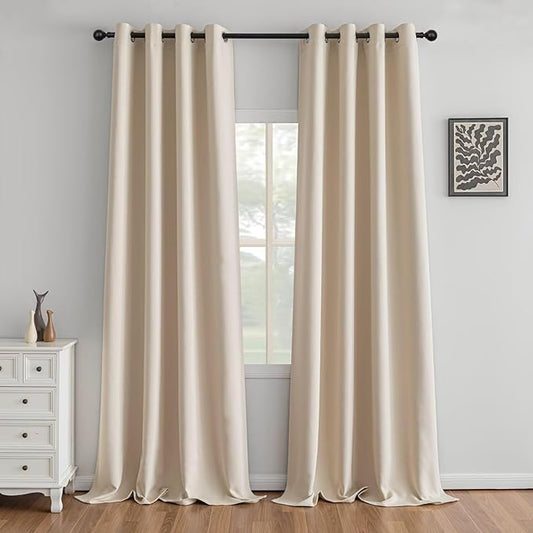 IGEMAEVE Beige Curtains 108 Inch Length 2 Panels Set, Light Filtering Curtains