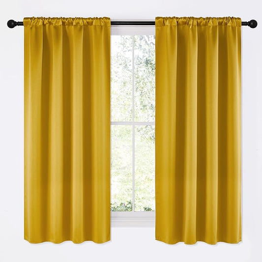 NICETOWN Gold Blackout Cafe Faux Silk Curtains