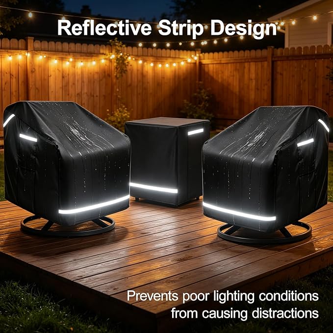 3 Pack Patio Chair Covers, Outdoor Furniture Protection with Straps, Heavy Duty Waterproof Fabric, UV Resistant, Lawn Patio Furniture Covers with Reflective Strips, 32.5" W x 31.5" D x 30.5" H
