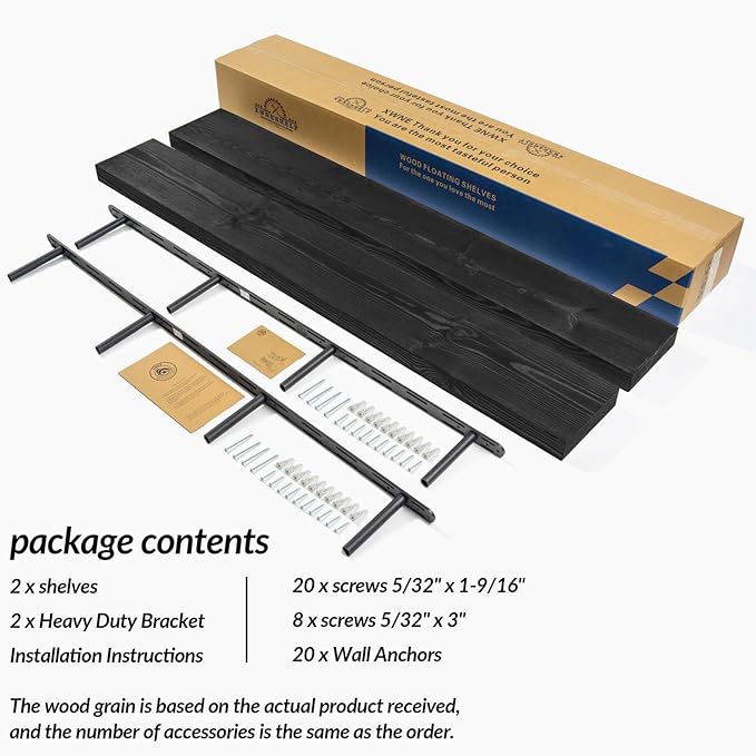 60 inch Black Floating Shelves for Wall 8 -inch deep Set of 2, Heavy Duty Solid