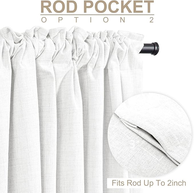 100% Blackout Shield White Linen Blackout Curtains