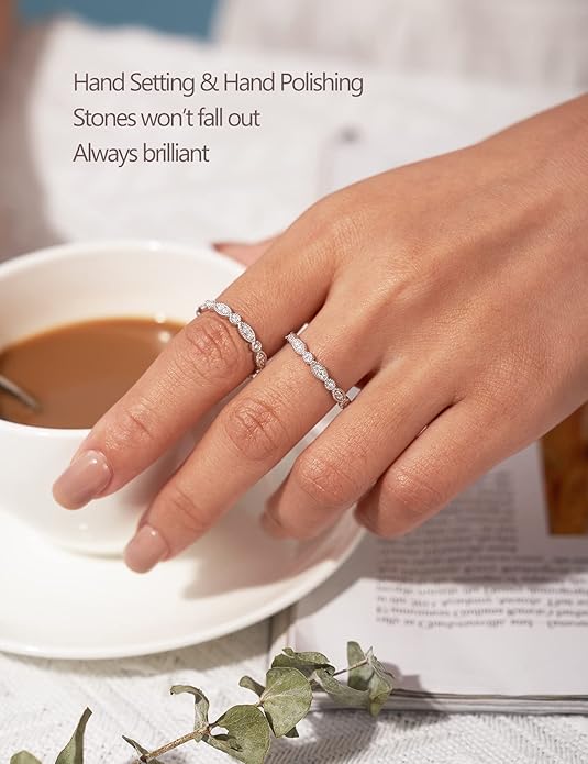IMOLOVE Moissanite Wedding Band Wedding Rings for Women Evil Eye Shaped 925 Sterling Silver Rings with 18K Gold Plated Eternity Stackable Engagement Ring Anniversary Band Size 3-11.5