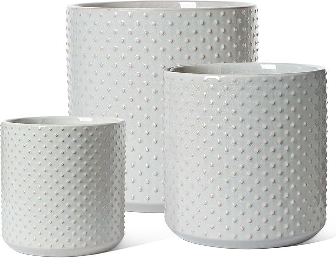 LE TAUCI Ceramic Pots for Plants, 6+8+10 Inch Planters for Indoor Plants, Plant Pots Indoor for Home and Office, Mid-Modern Century Flower Pots with Drainage Hole and Silicone Plug, Glaze Star Gray