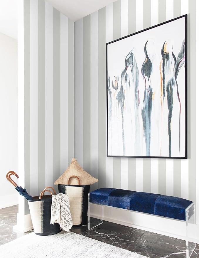 Guvana 17.7"×394" Grey and White Peel and Stick Wallpaper Striped Contact Paper