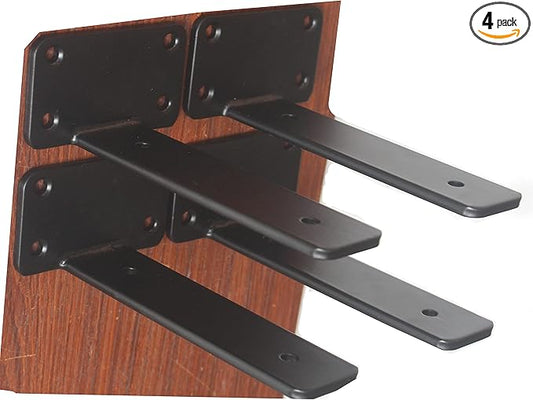 4 Pack - 6 inch Black Hidden L Shelf Bracket Iron Floating Shelf Brackets
