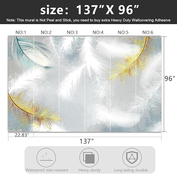 -Gold Modern Feather Fabric Wallpaper Living Room Bedroom Bathroom Large Wall