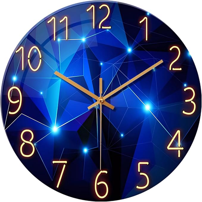 Extra Large Wall Clocks for Living Room Decor 24 Inch Glass Blue Clock Battery