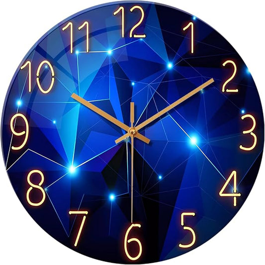 Extra Large Wall Clocks for Living Room Decor 24 Inch Glass Blue Clock Battery
