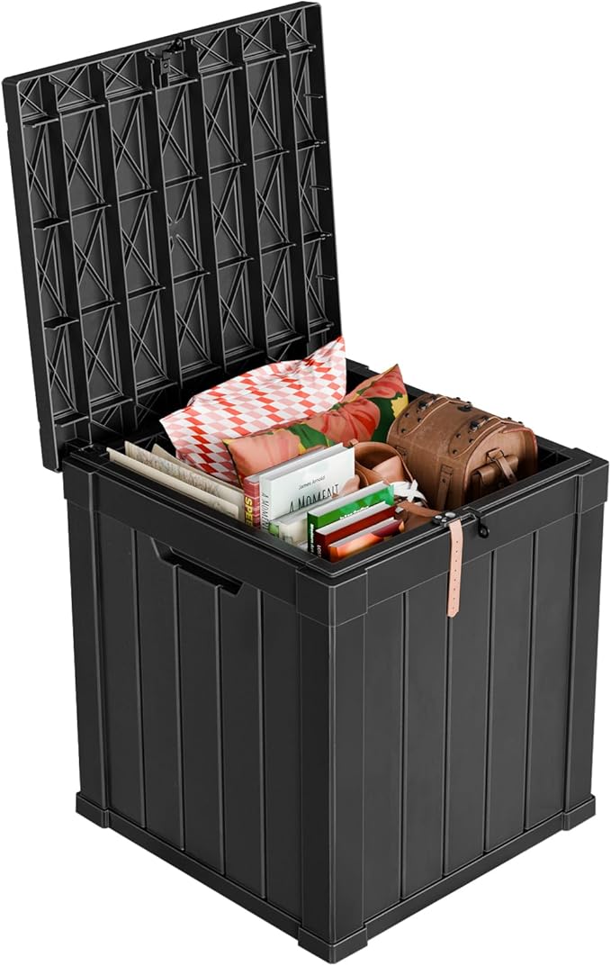 50 Gallon Resin Deck Box, Lockable Outdoor Storage Box for Patio Cushions Storage Furniture,Garden Tools, Pool Supplies, Weatherproof and UV Resistantï¼Blackï¼