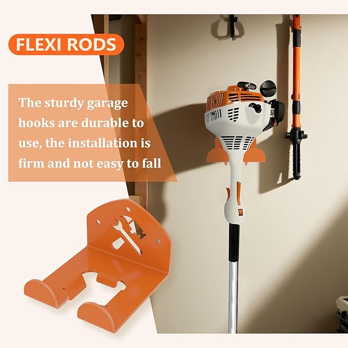 FLEXI RODS Garage Organization Storage Trimmer Rack Garden Power Tool Hanger for Grass Trimmer, Hedge Trimmer, Heavy Duty Weed Wacker Hook Tool Organizer, 1 Pack