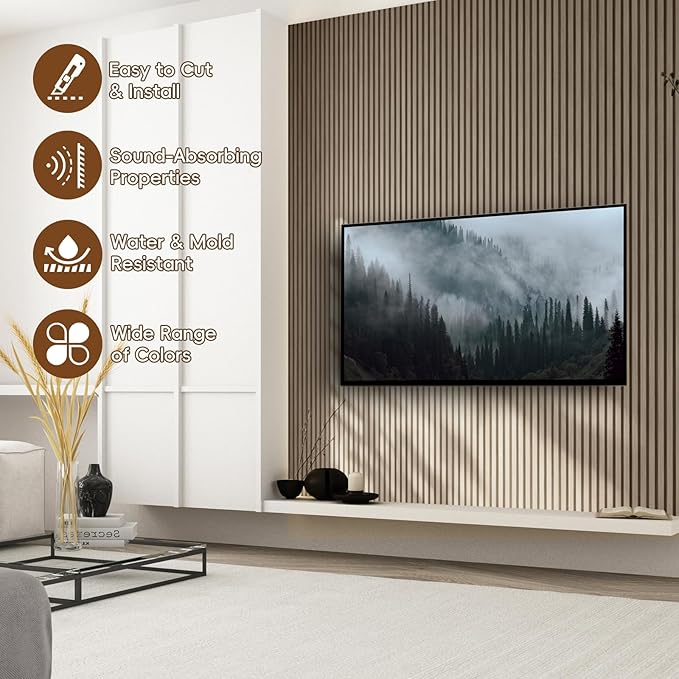 EVERECO 6 Pack Wood Slat Acoustic Wall Panels 92.5" × 7.87", 3D Sound Absorbing