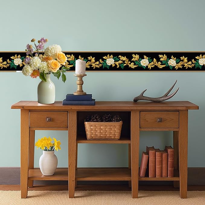 Baroque Floral Wallpaper Border 196x4 Inch Removable Wall Border Peel and Stick